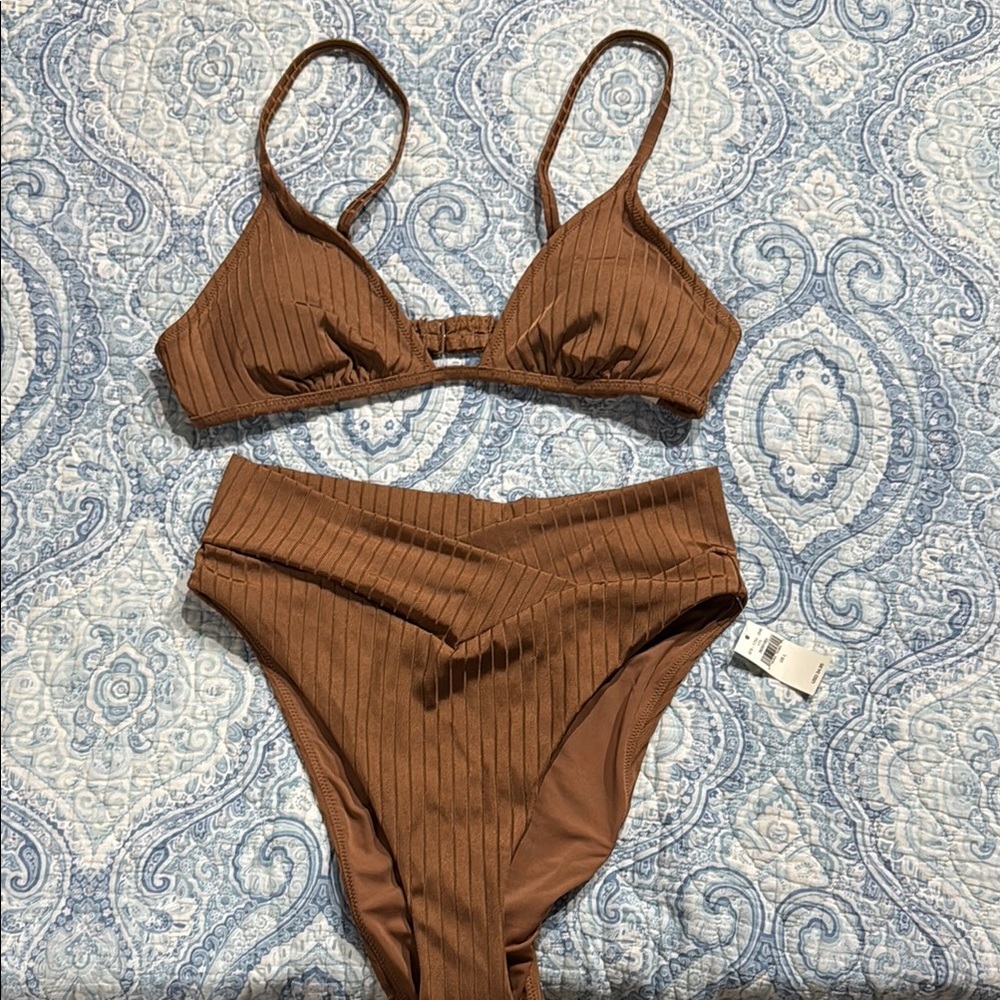 Aerie Brown Ribbed Bikini Set